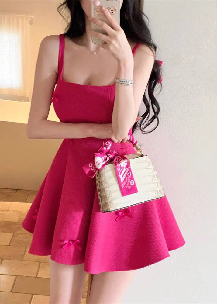 Slim Fit Rose Bow Mid Spaghetti Strap Dress Summer