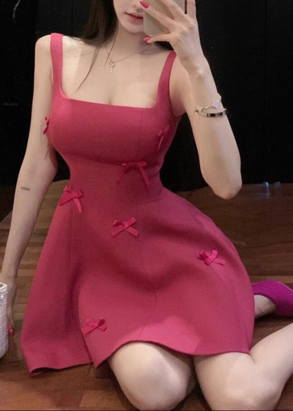 Slim Fit Rose Bow Mid Spaghetti Strap Dress Summer