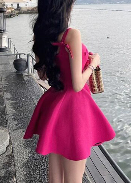 Slim Fit Rose Bow Mid Spaghetti Strap Dress Summer