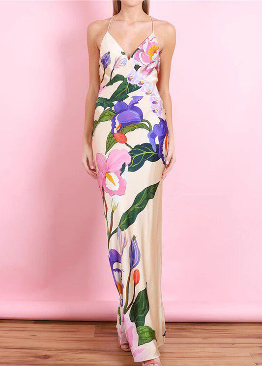 Slim Fit V Neck Long Spaghetti Strap Dress Summer