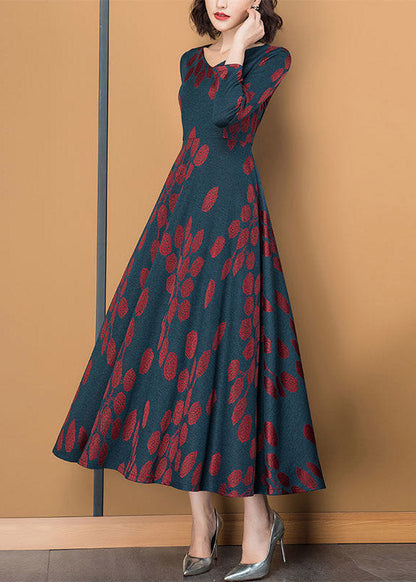 Slim Fit V Neck Print Exra Large Hem Silk Maxi Dress Long Sleeve