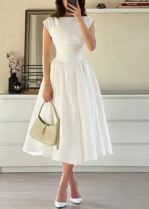 Slim Fit White Patchwork Solid Long Dresses Summer