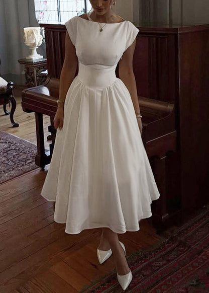 Slim Fit White Patchwork Solid Long Dresses Summer