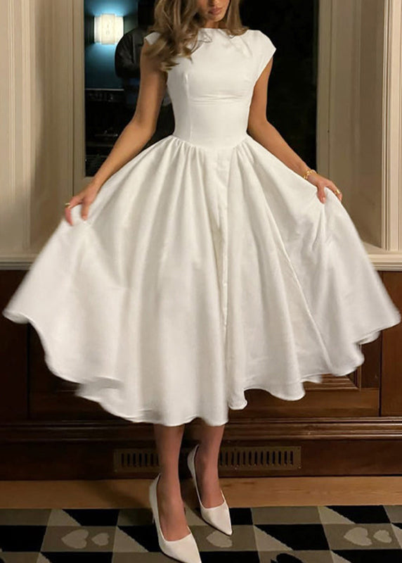 Slim Fit White Patchwork Solid Long Dresses Summer