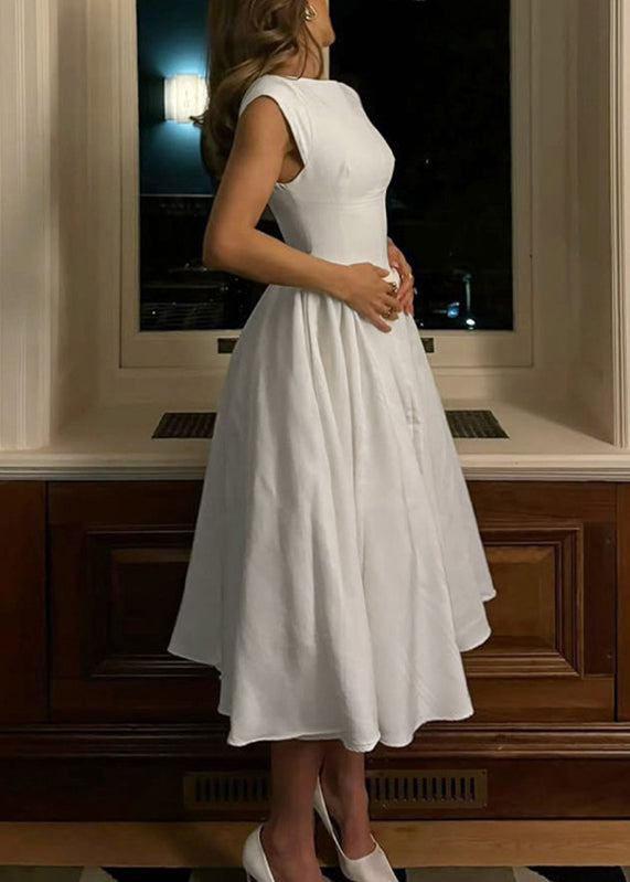 Slim Fit White Patchwork Solid Long Dresses Summer