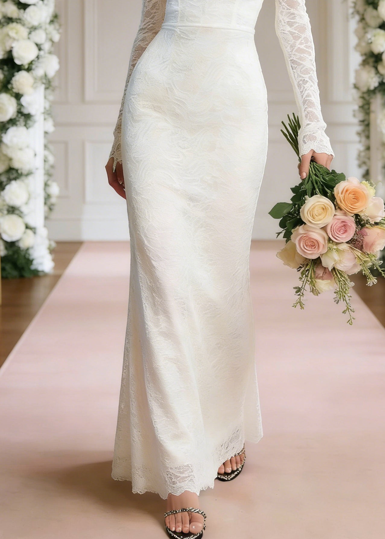 Slim Fit White Slash Neck High Waist Solid Long Dresses Spring