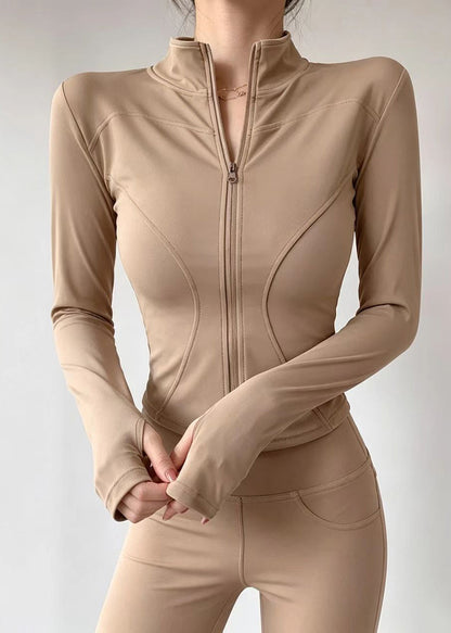 Slim Fit White Stand Collar Zip Up Quick-Dry Long Sleeve Tennis Coats