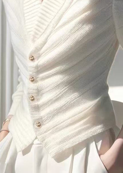 Slim Fit White V Neck Button Knit Cardigan Fall