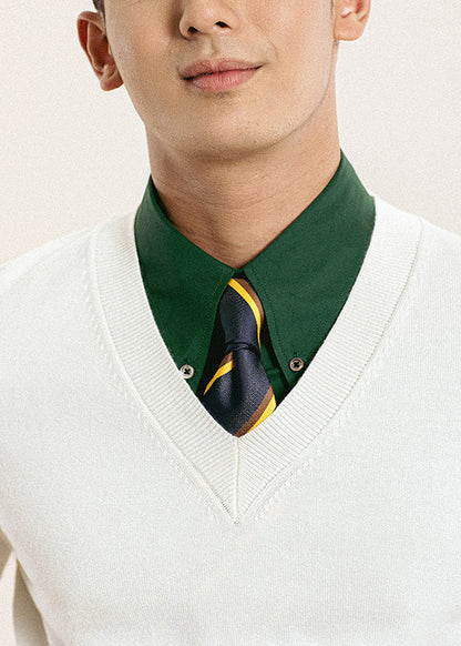 Slim Fit White V Neck Solid Knit Mens Sweater Fall