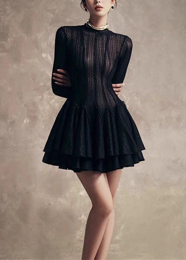 Slim Fit White Zippered High Waist Lace Mid Dress Fall