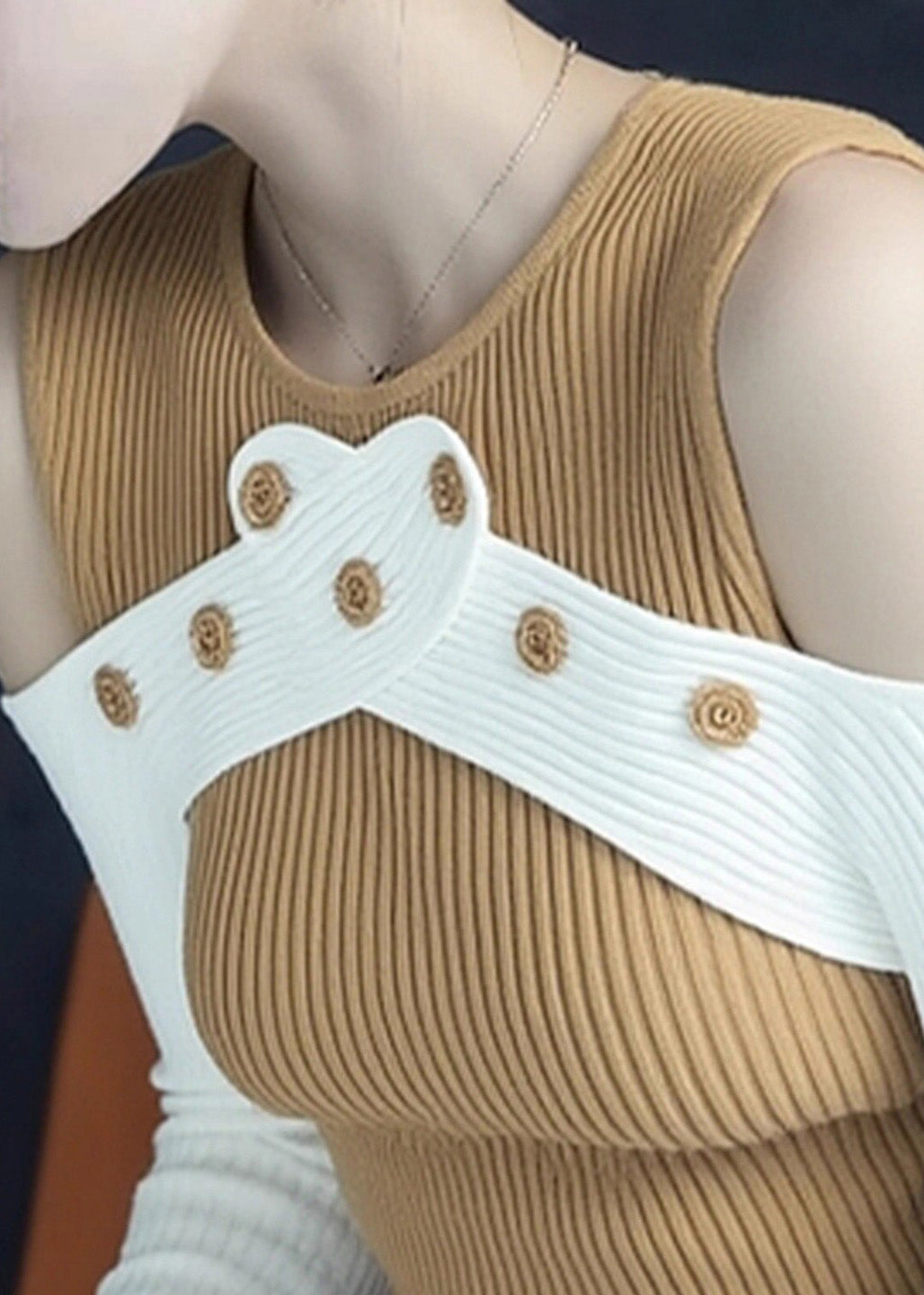 Slim Fit Yellow Cold Shoulder Patchwork Knit Sweaters Spring