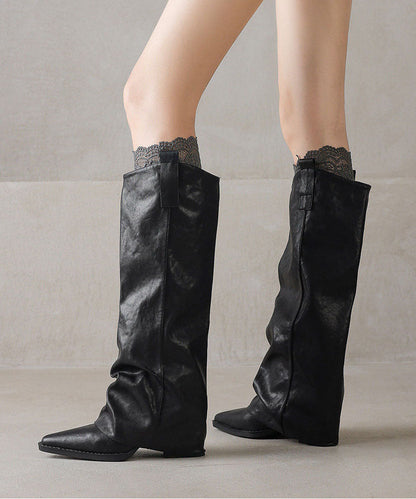 Soft Black Boots Pointed Toe Chunky Boots