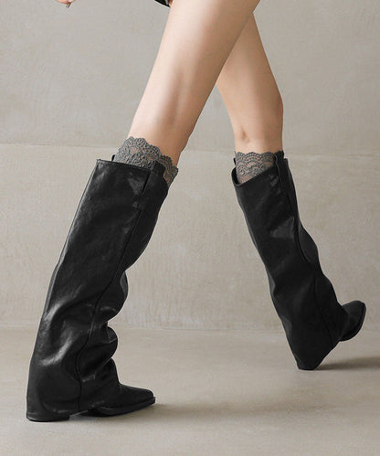 Soft Black Boots Pointed Toe Chunky Boots