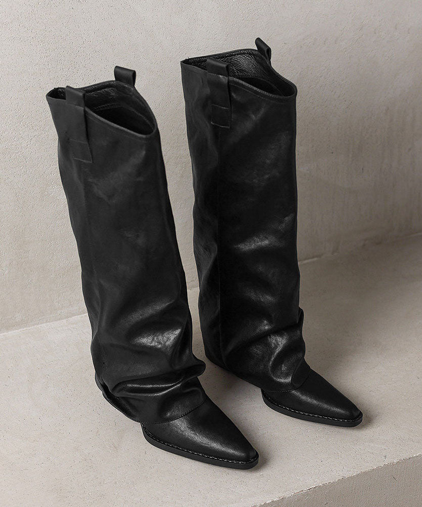 Soft Black Boots Pointed Toe Chunky Boots