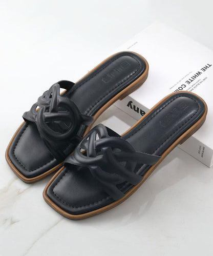 Soft Black Faux Leather Thong Sandals