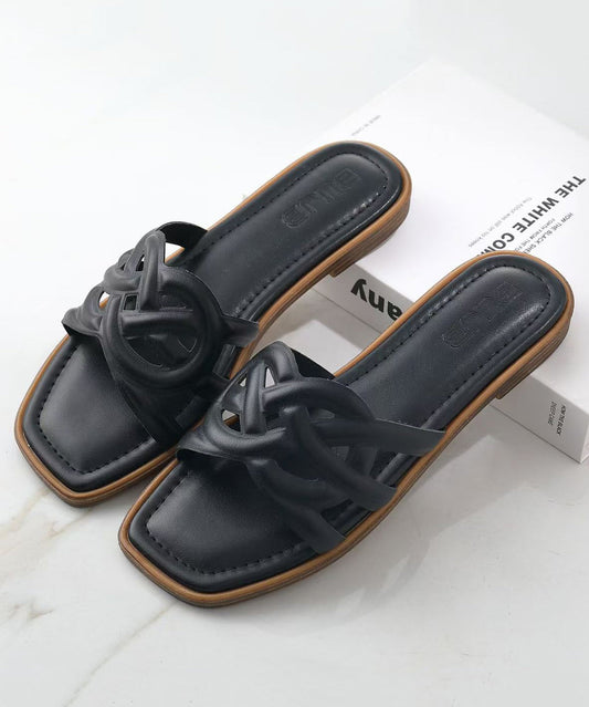 Soft Black Faux Leather Thong Sandals