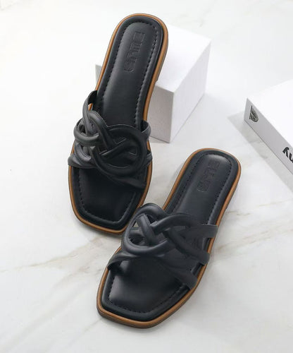 Soft Black Faux Leather Thong Sandals