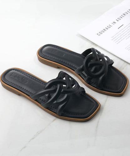 Soft Black Faux Leather Thong Sandals