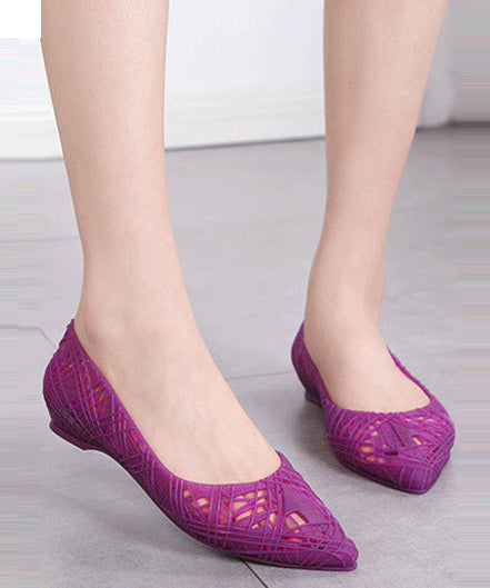 Soft Hollow Out Flat Shoes Purple Pointed Toe Faux Leather
