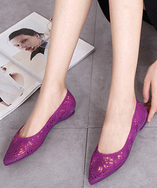 Soft Hollow Out Flat Shoes Purple Pointed Toe Faux Leather