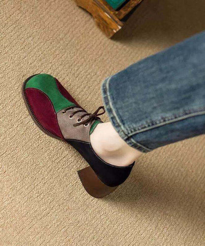 Soft Lace Up Chunky High Heels ColorblockC Faux Leather