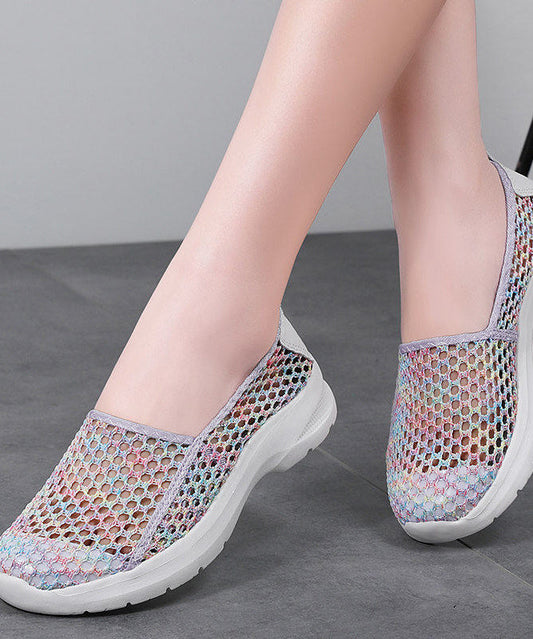 Soft Multicolour Hollow Out Flat Shoes For Women Knit Fabric