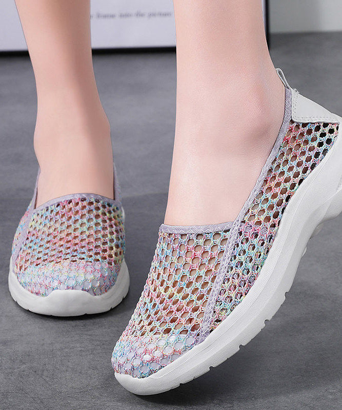 Soft Multicolour Hollow Out Flat Shoes For Women Knit Fabric