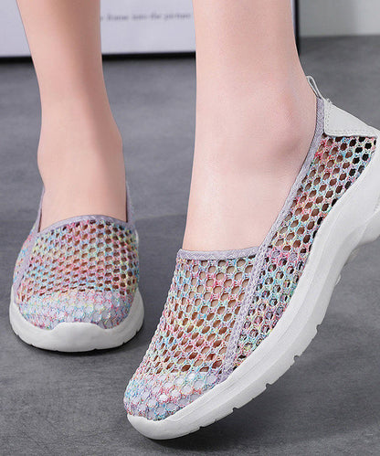 Soft Multicolour Hollow Out Flat Shoes For Women Knit Fabric