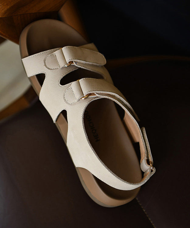 Soft Peep Toe Sandals White Cowhide Leather
