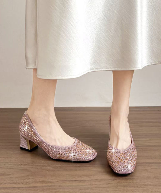 Soft Pink Chunky High Heels Faux Leather