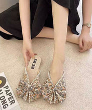 Load image into Gallery viewer, Soft Splicing Print Bow Nail Bead Orange Cotton Fabric Slide Sandals