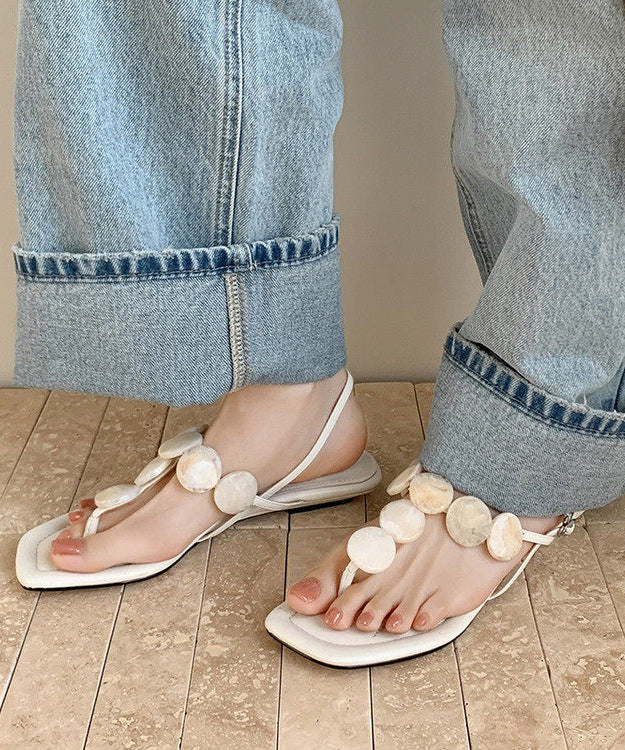 Soft White Flat Sandals Peep Toe Walking Sandals