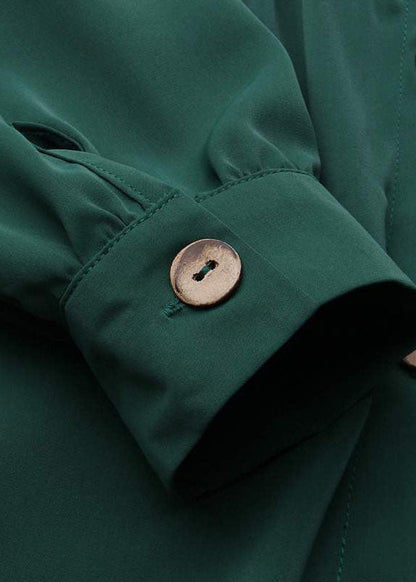 Solid Color Stand Collar Button Down Front Leisure Loose Maxi Dress with Side Pockets