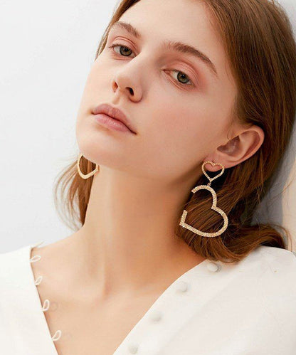 Sparkling Double Heart Shape Design Zircon Drop Earrings