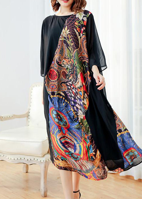 Spliced Printing Spring Loose Vintage Midi Dress