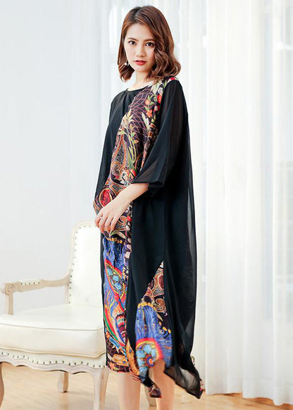 Spliced Printing Spring Loose Vintage Midi Dress