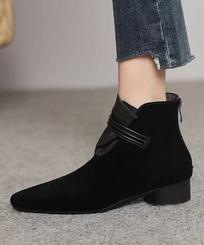 Splicing Black Boots Pointed Toe Ankle Boots