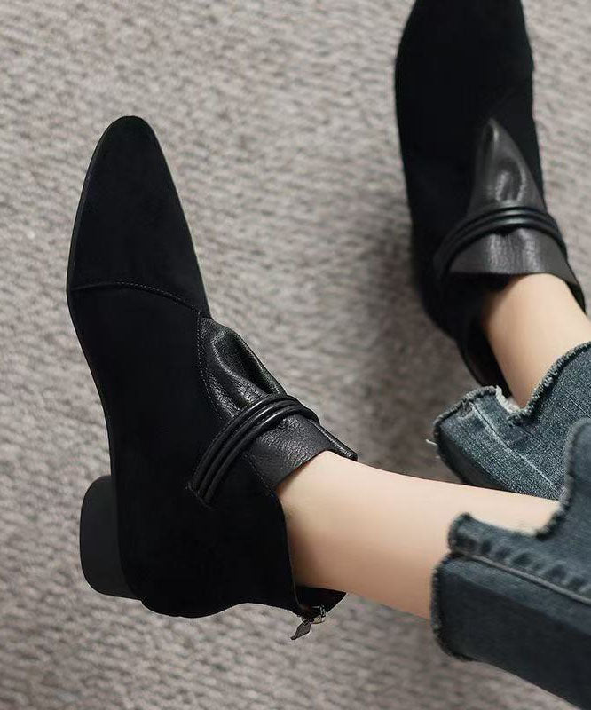 Splicing Black Boots Pointed Toe Ankle Boots