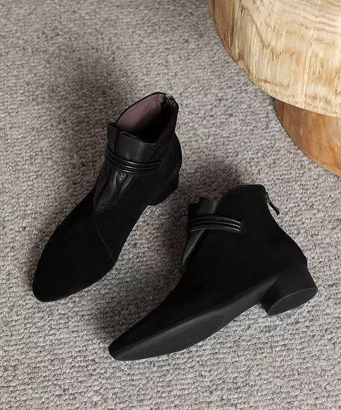 Splicing Black Boots Pointed Toe Ankle Boots