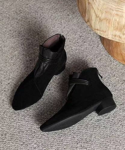 Splicing Black Boots Pointed Toe Ankle Boots