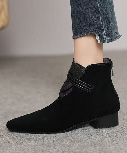 Splicing Black Boots Pointed Toe Ankle Boots