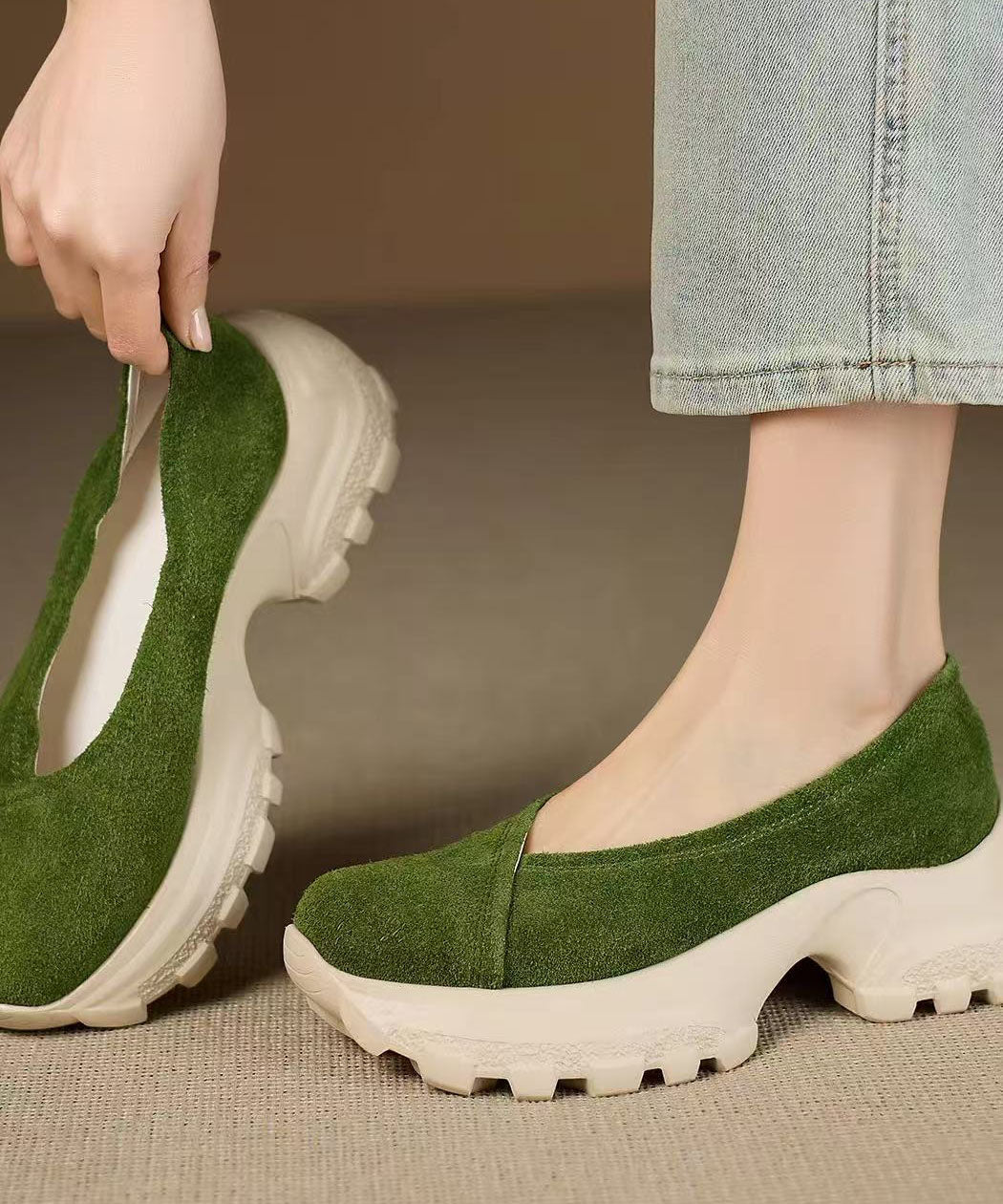 Splicing Green Flat Feet Shoes Platform Flats