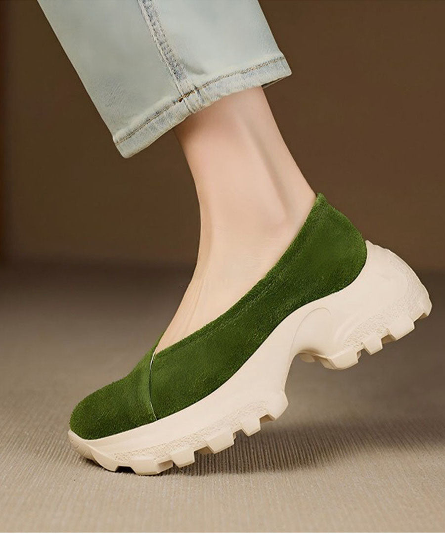 Splicing Green Flat Feet Shoes Platform Flats