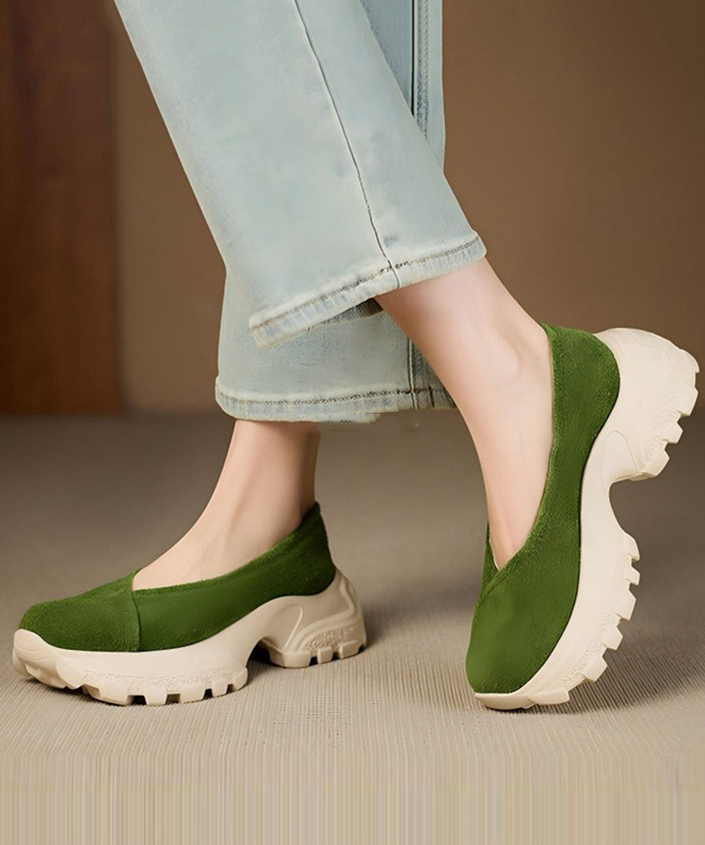Splicing Green Flat Feet Shoes Platform Flats