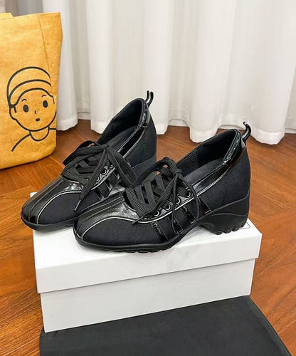 Sports Style Women's Black Platform Heel Soled Strap Ballet Single Shoes