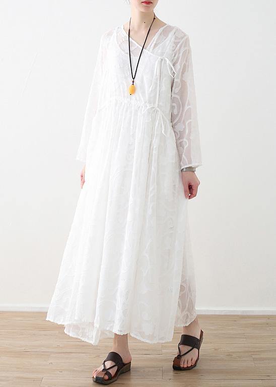 Spring 2021 Lace Tencel Cutout Swing Dress Jumper Two-piece - SooLinen