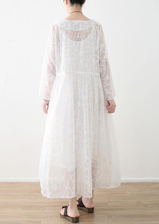 Spring 2021 Lace Tencel Cutout Swing Dress Jumper Two-piece - SooLinen