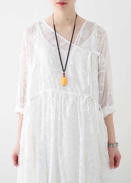 Spring 2021 Lace Tencel Cutout Swing Dress Jumper Two-piece - SooLinen