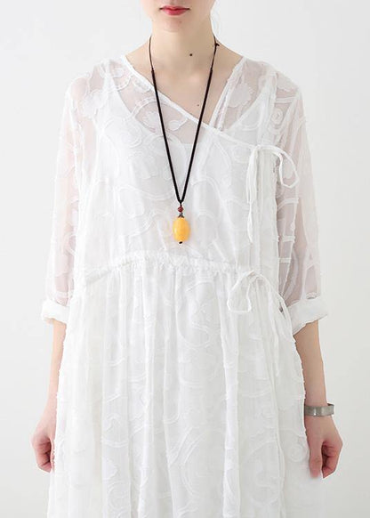 Spring 2021 Lace Tencel Cutout Swing Dress Jumper Two-piece - SooLinen