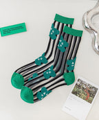Spring And Summer Green Graffiti Thin Breathable Mid Calf Socks
